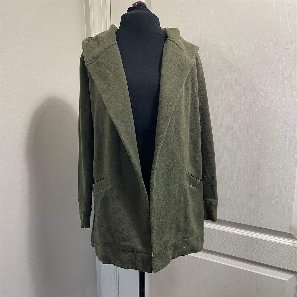 LOFT Women's Olive Green Hooded Open Cardigan Small Petites Fall Knit SKU445